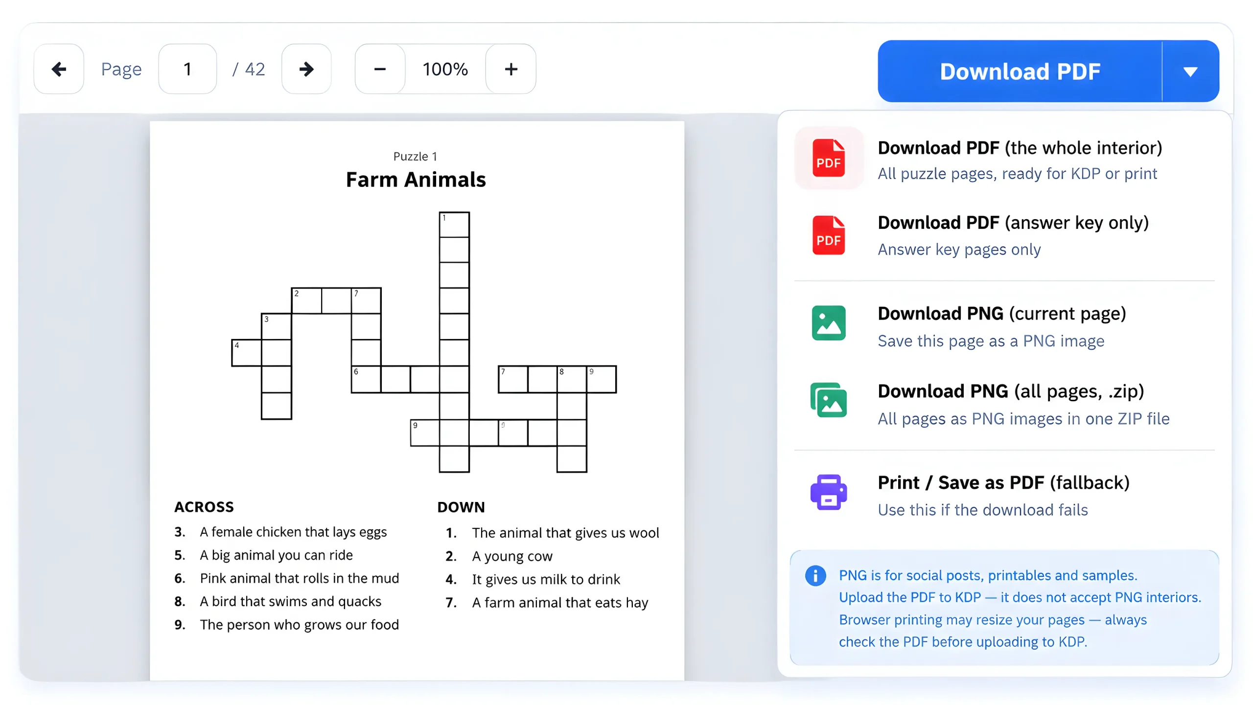 Crossword Puzzle Creator official screenshot of print and download controls