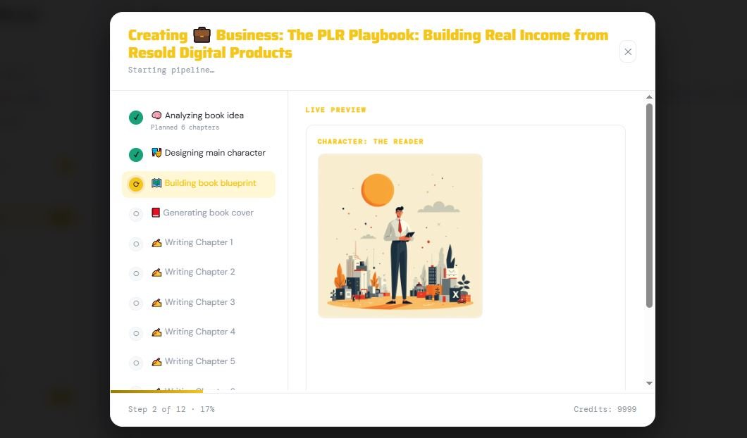 Elite KDP Engine dashboard showing AI chapter writing from official product demonstration