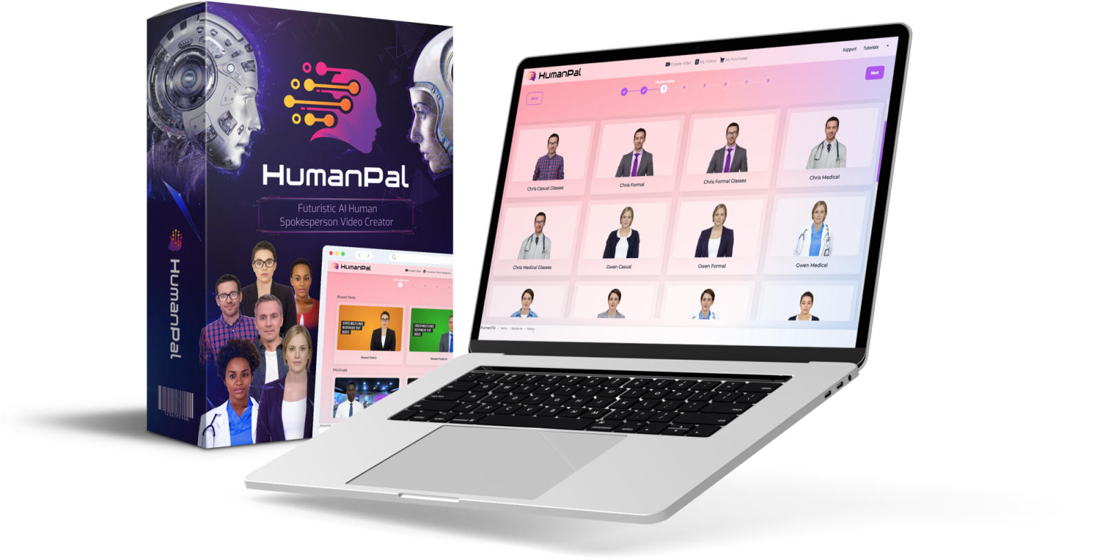 HumanPal vendor graphic showing its avatar selection and AI spokesperson video editor