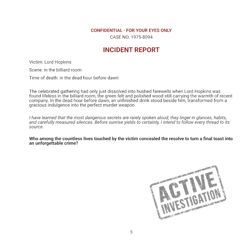 KuroNazo sample mystery puzzle Incident Report page