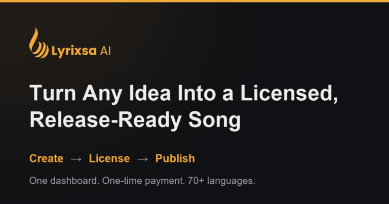 Lyrixsa Commercial official AI music creation and licensing promotional graphic