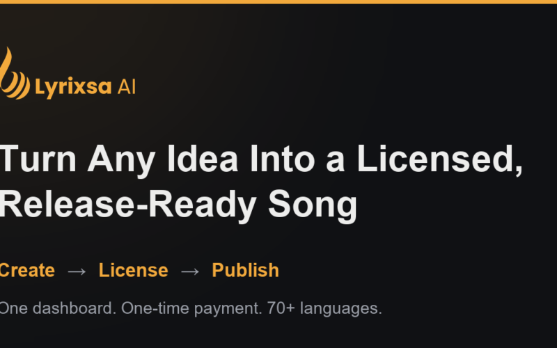 Lyrixsa Commercial official AI music creation and licensing promotional graphic