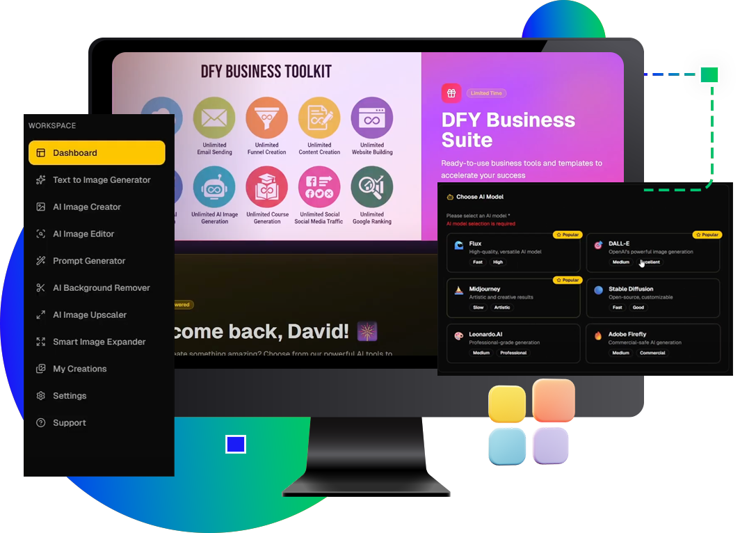 NanoAI Pro official seller promotional artwork depicting dashboard and image design tools