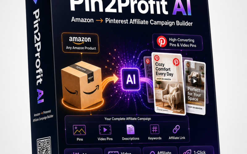 Pin2Profit AI official Amazon to Pinterest affiliate campaign software product illustration