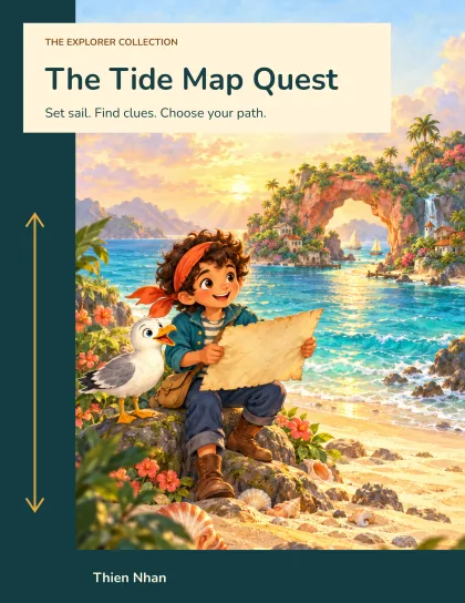 QuestBook AI pirate adventure choose-path book cover vendor illustration