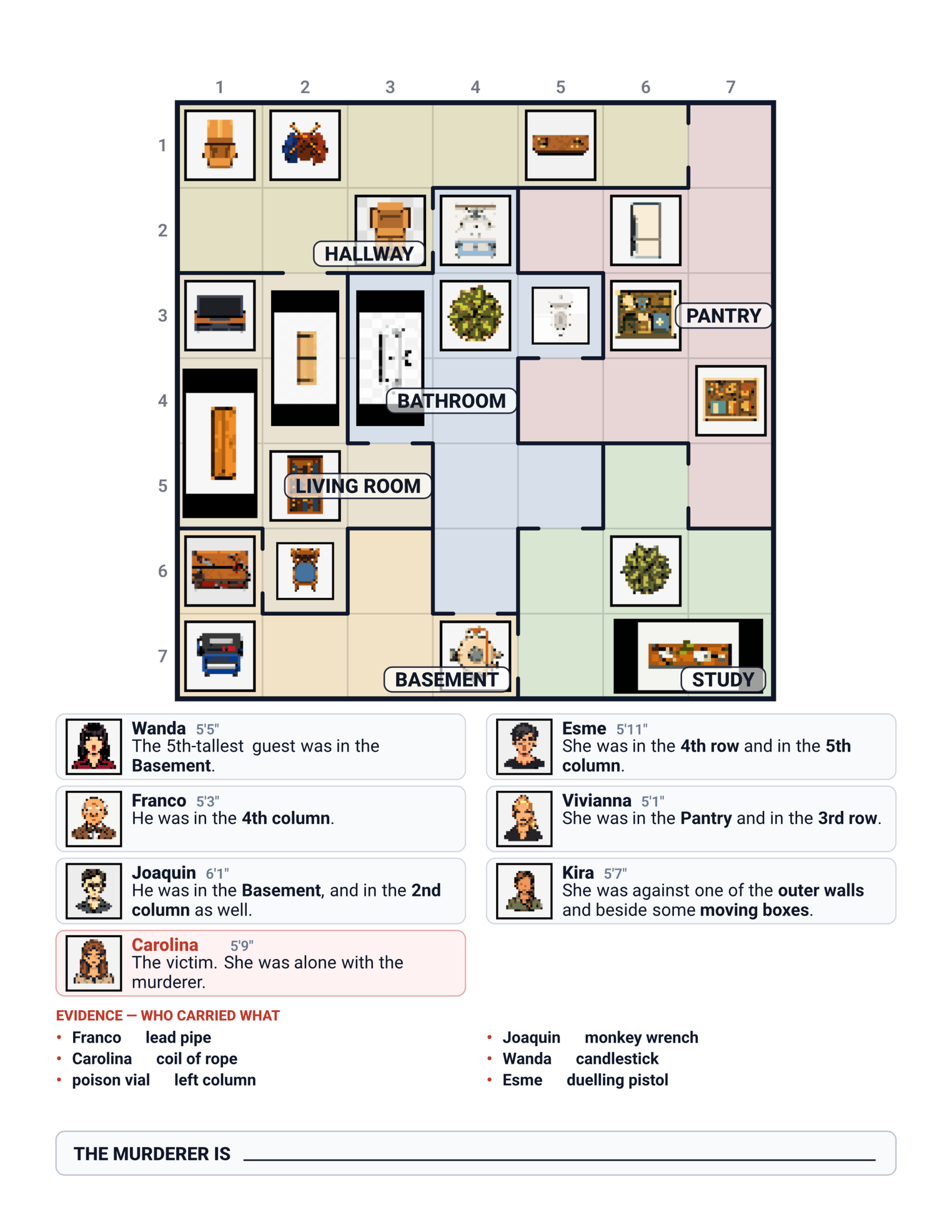 Shigai Royalty sample second puzzle with map and suspect deductions