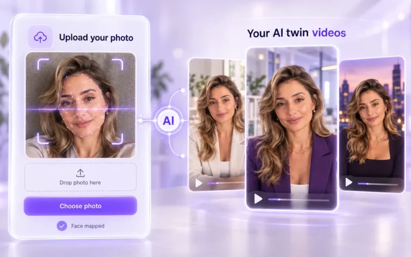 TwinClips AI official promotional graphic illustrating the personal photo-to-AI-twin feature