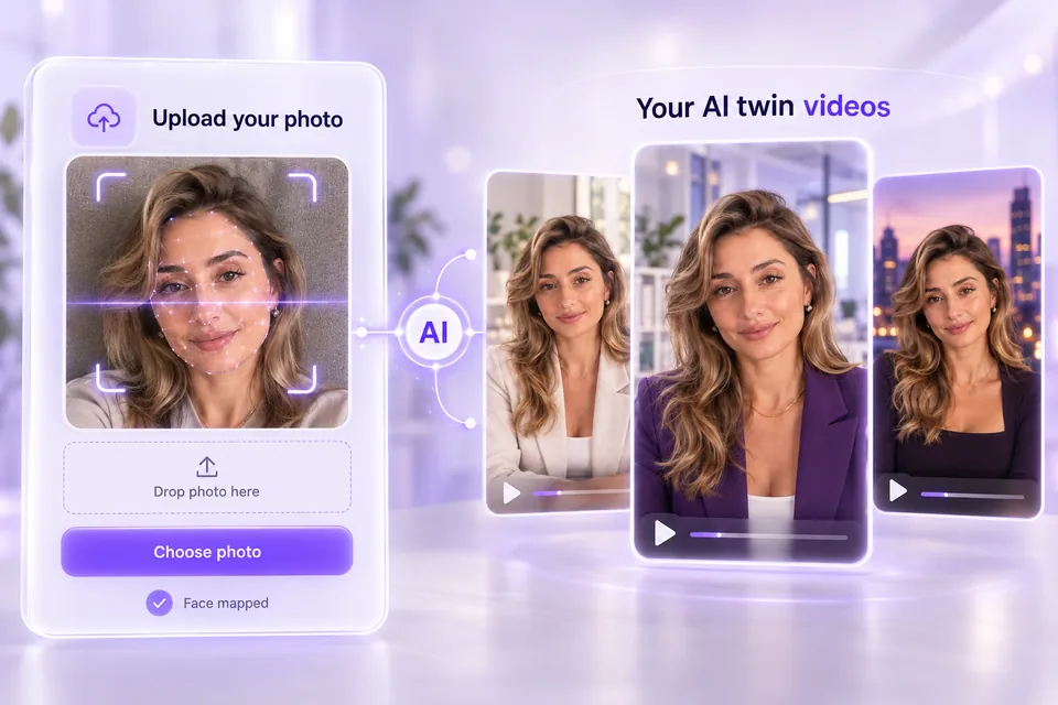 TwinClips AI official promotional graphic illustrating the personal photo-to-AI-twin feature