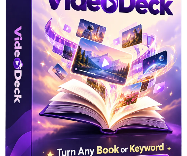 Official Video Deck AI book promotion software graphic from WarriorPlus